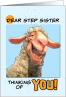 Step Sister Thinking of You Smiling Sheep card