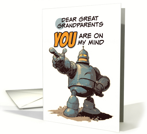 Great Grandparents Thinking of You Pointing Finger Robot card