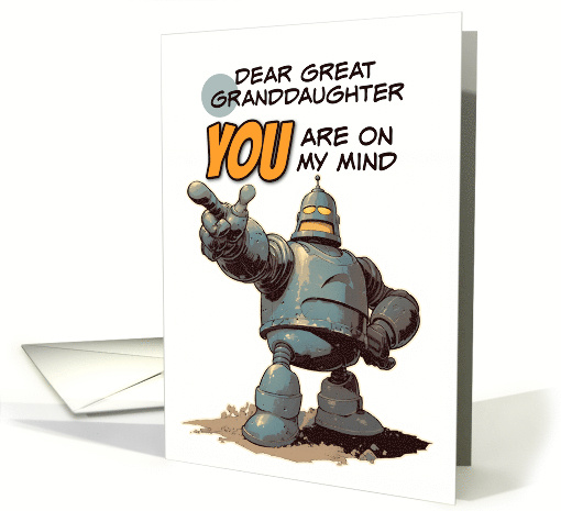 Great Granddaughter Thinking of You Pointing Finger Robot card