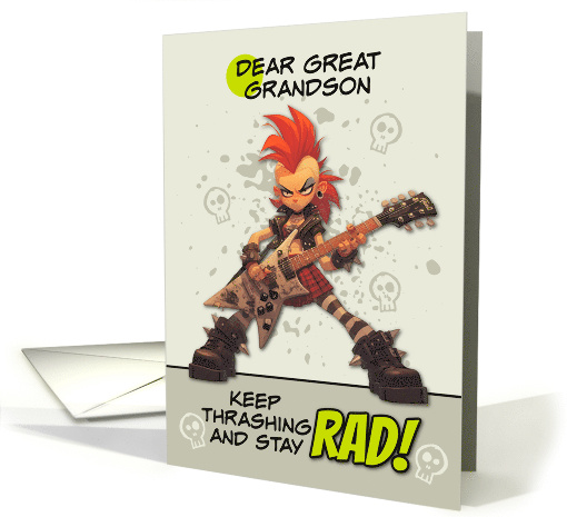Great Grandson Thinking of You Punk Rock Chick with Guitar card