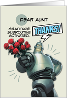 Aunt Thank You Robot with Bouquet of Roses card