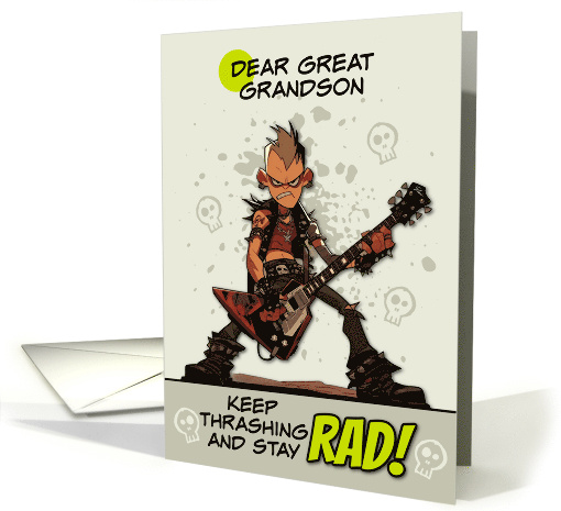 Great Grandson Thinking of You Punk Rock Dude with Guitar card