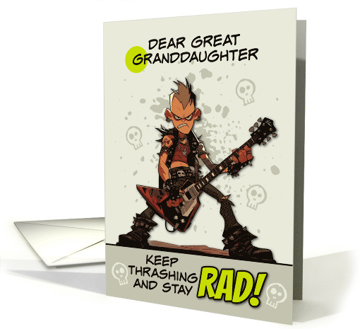 Great Granddaughter Thinking of You Punk Rock Dude with Guitar card