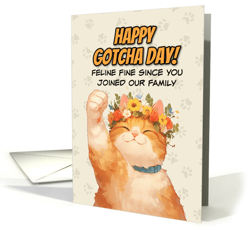Gotcha Day Adoption Anniversary Ginger Cat with Flower Crown card