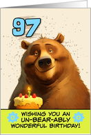 97 Years Old Happy Birthday Bear with Birthday Cake card