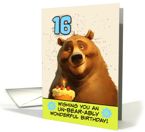 16 Years Old Happy Birthday Bear with Birthday Cake card (1867170)