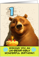 1 Year Old Happy Birthday Bear with Birthday Cake card