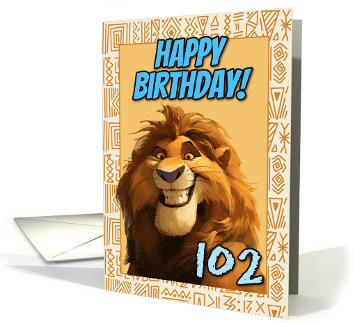 102 Years Old Happy Birthday Smiling Cartoon Lion card (1867730)