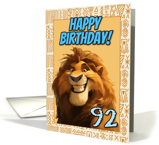 92 Years Old Happy Birthday Smiling Cartoon Lion card (1867750)