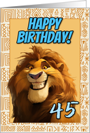 45 Years Old Happy Birthday Smiling Cartoon Lion card