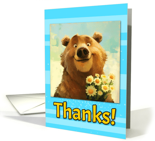 Thanks Cute Brown Bear with Daisies card (1868010)