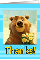 Thanks Cute Brown Bear with Daisies card