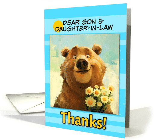 Son and Daughter in Law Thanks Cute Brown Bear with Daisies card