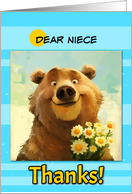 Niece Thanks Cute Brown Bear with Daisies card