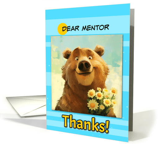 Mentor Thanks Cute Brown Bear with Daisies card (1868528)