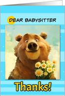 Babysitter Thanks Cute Brown Bear with Daisies card
