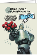 Son and Daughter in Law Thank You Robot with Bouquet of Roses card