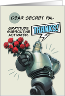 Secret Pal Thank You Robot with Bouquet of Roses card