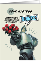 Hostess Thank You Robot with Bouquet of Roses card