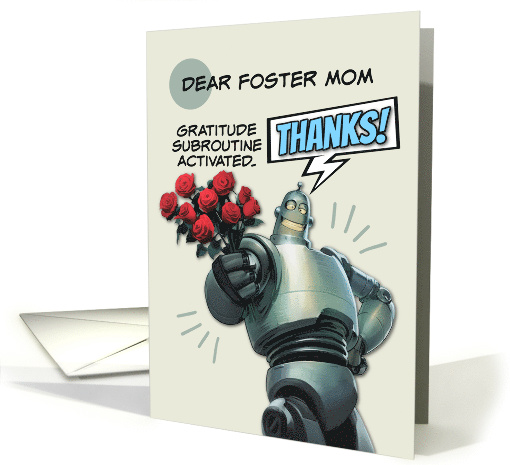 Foster Mom Thank You Robot with Bouquet of Roses card (1869048)