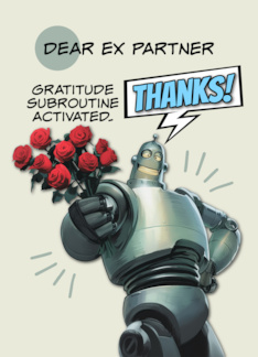 Ex Partner Thank You Robot with Bouquet of Roses