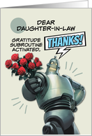 Daughter in Law Thank You Robot with Bouquet of Roses card