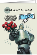 Aunt and Uncle Thank You Robot with Bouquet of Roses card