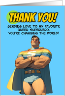 Thank You LGBTQIA Cartoon Rainbow Superhero card