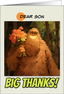 Son Thank You Bigfoot with Bouquet of Roses card