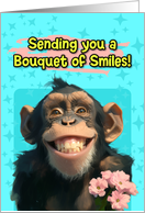 Happy Birthday Smiling Chimpanzee with Flowers card