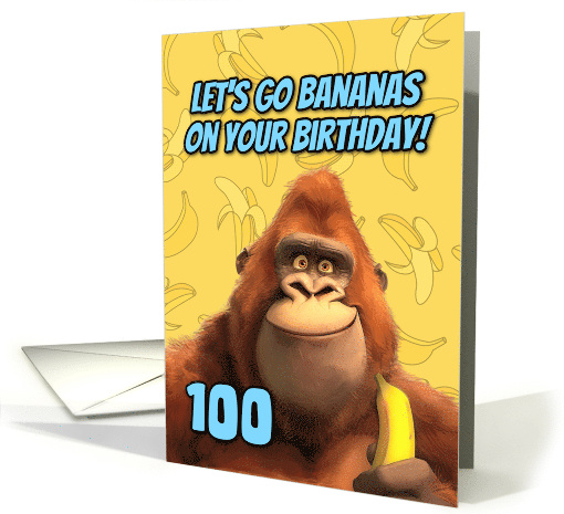 100 Years Old Happy Birthday Cartoon Gorilla with Banana card