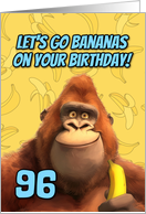 96 Years Old Happy Birthday Cartoon Gorilla with Banana card