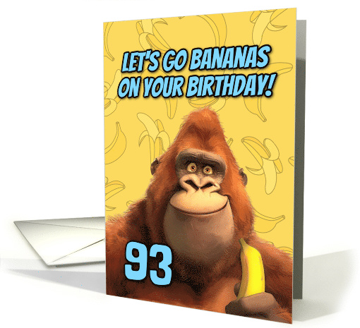 93 Years Old Happy Birthday Cartoon Gorilla with Banana card (1870190)