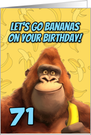 71 Years Old Happy Birthday Cartoon Gorilla with Banana card