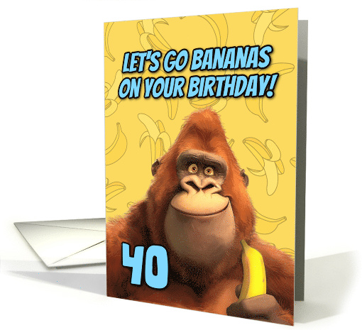 40 Years Old Happy Birthday Cartoon Gorilla with Banana card (1870296)