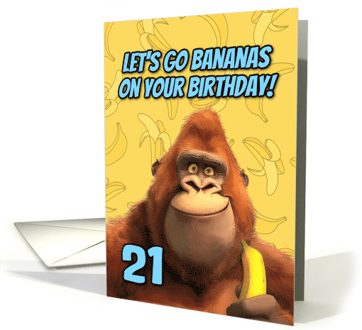 21 Years Old Happy Birthday Cartoon Gorilla with Banana card (1870336)