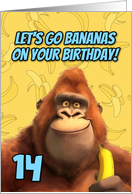 14 Years Old Happy Birthday Cartoon Gorilla with Banana card