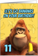 11 Years Old Happy Birthday Cartoon Gorilla with Banana card