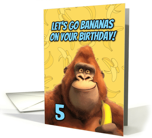 5 Years Old Happy Birthday Cartoon Gorilla with Banana card (1870366)
