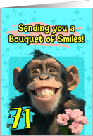 71 Years Old Happy Birthday Smiling Chimpanzee with Flowers card