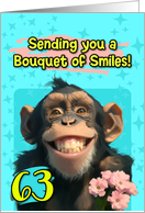 63 Years Old Happy Birthday Smiling Chimpanzee with Flowers card
