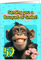 59 Years Old Happy Birthday Smiling Chimpanzee with Flowers card