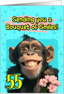 55 Years Old Happy Birthday Smiling Chimpanzee with Flowers card