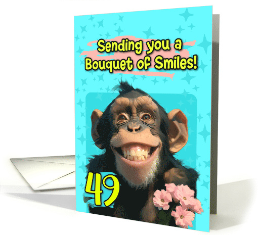 49 Years Old Happy Birthday Smiling Chimpanzee with Flowers card