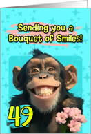 49 Years Old Happy Birthday Smiling Chimpanzee with Flowers card