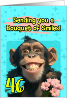 46 Years Old Happy Birthday Smiling Chimpanzee with Flowers card