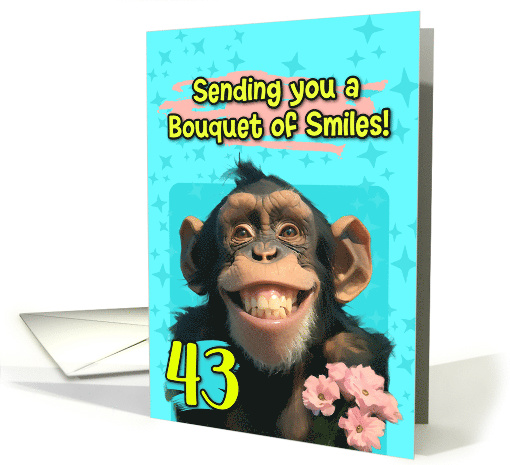 43 Years Old Happy Birthday Smiling Chimpanzee with Flowers card