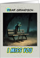 Grandson Miss You Sad Zombie on a Park Bench card