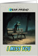 Friend Miss You Sad Zombie on a Park Bench card