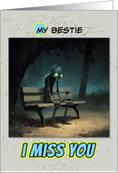 Bestie Miss You Sad Zombie on a Park Bench card